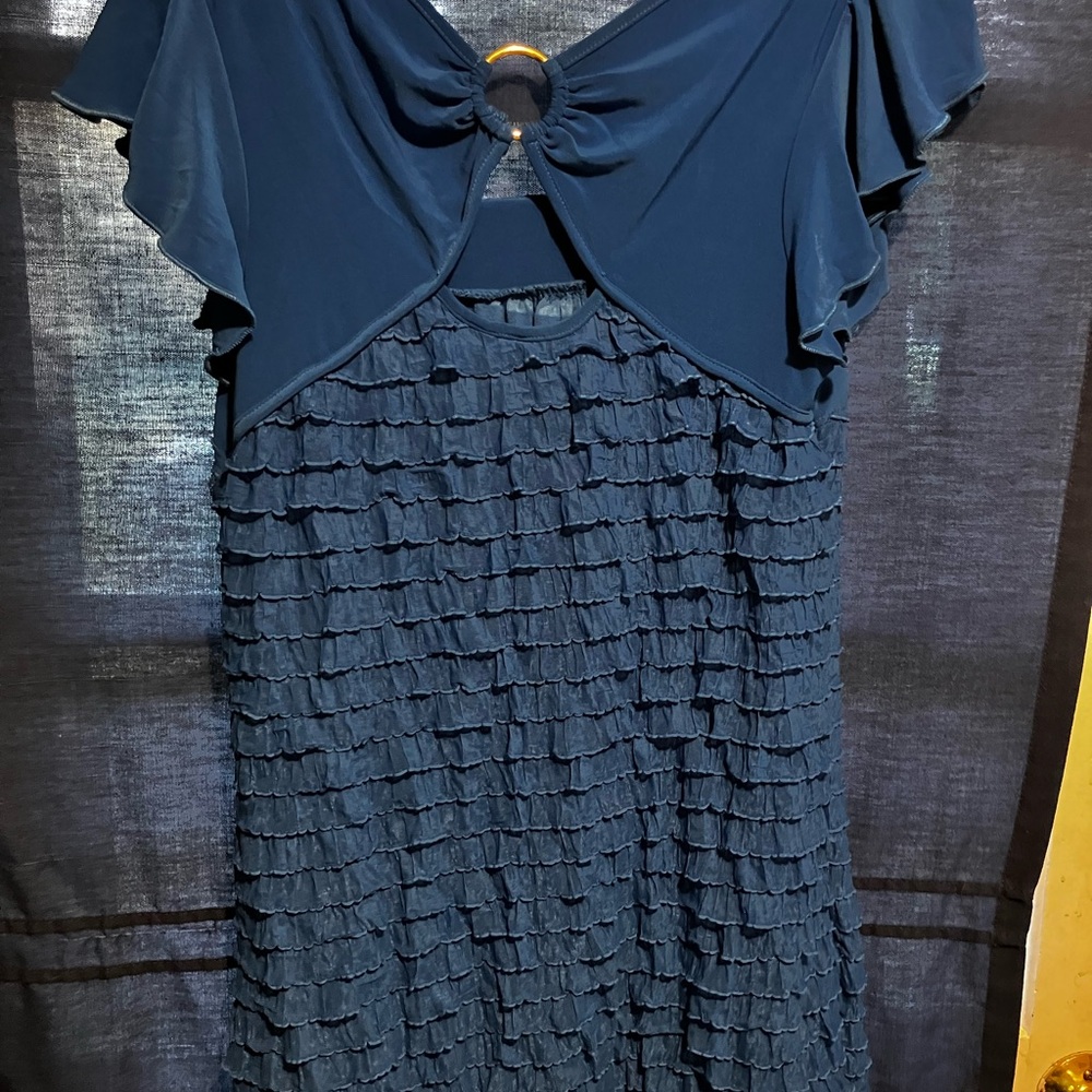 New Directions Blue Ruffled Top - Picture 2 of 3